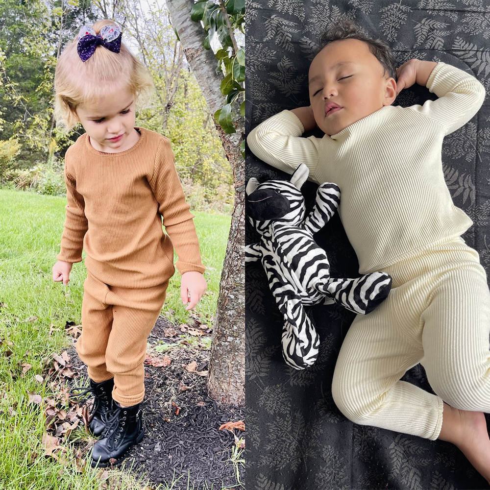 Pajamas 2Pcs Solid Ribbed Knitting Boys Girls Pyjamas Sets Kids Pajamas PulloverPants Cotton Clothes Long Sleepwear Tracksuit Costume 230710