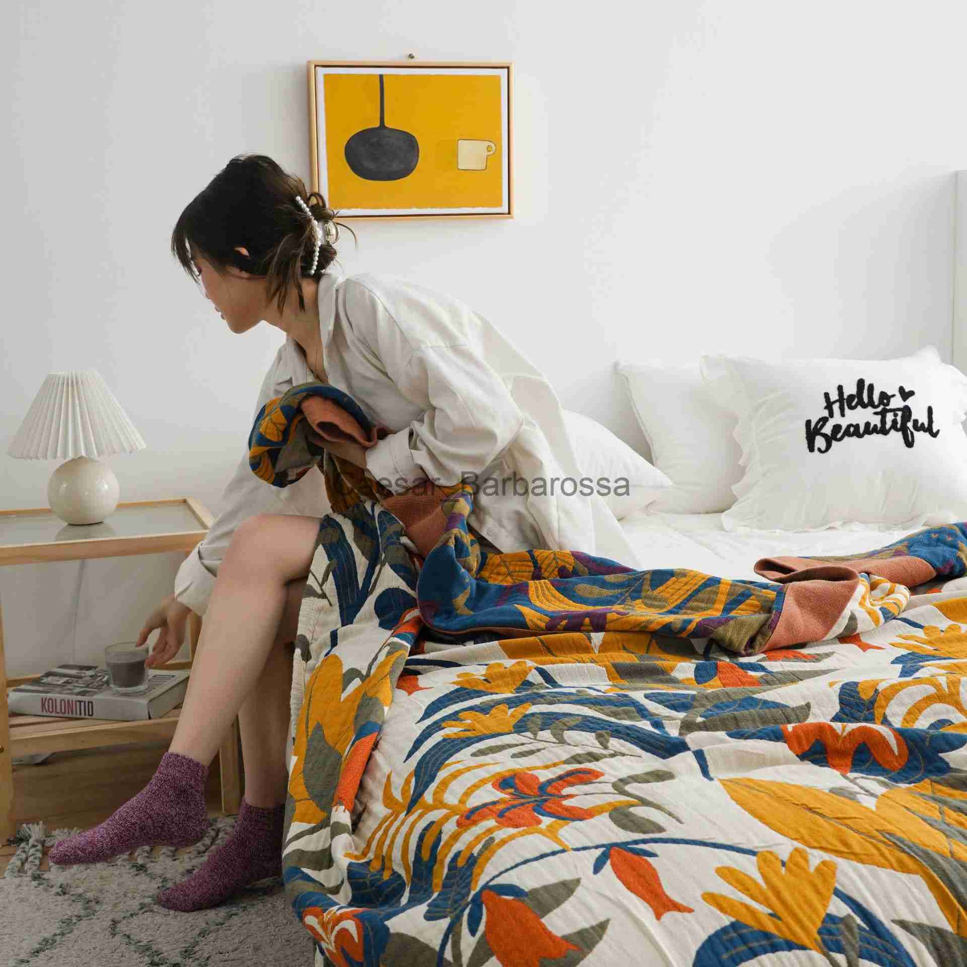 Blankets Nordic throw blanket 100 Cotton summer cool quilt single double king size blankets soft Breathable bedspread boho sofa towel x0711