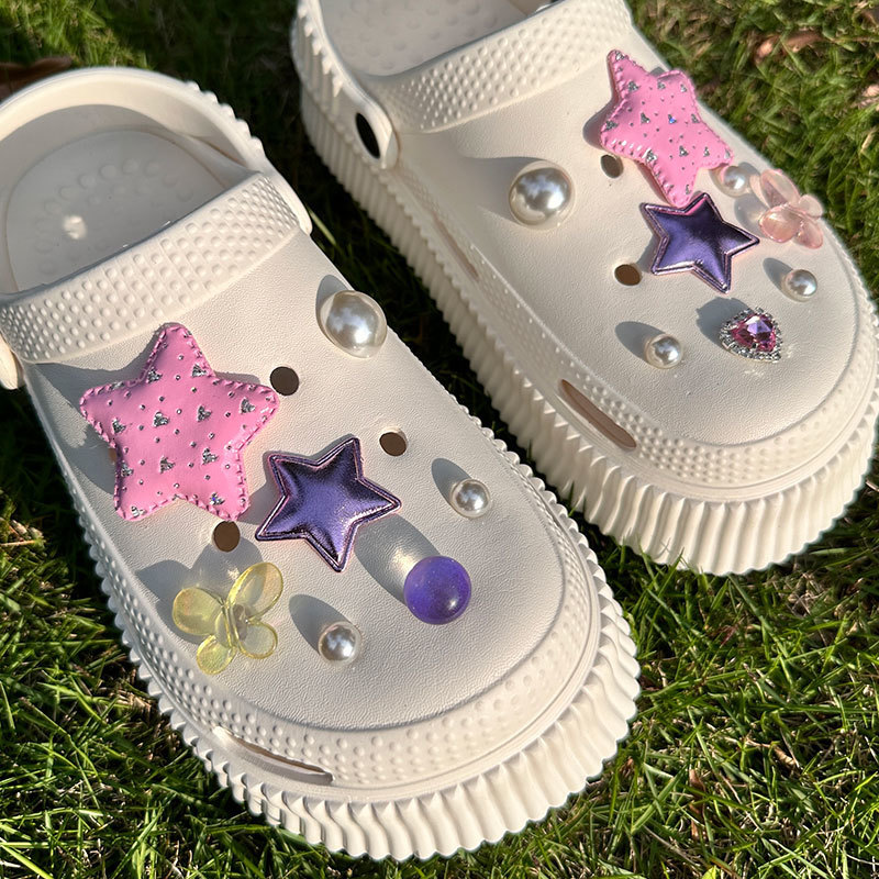 Shoe Parts Accessories Y2K Pink Stars Angel Butterfly Shoes Charms Vintage Bling Heart Starry Sky Pearls Clogs Jewelry Gifts 230711