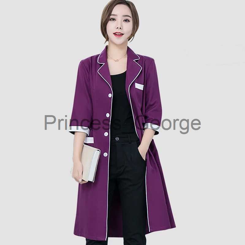Others Apparel Beauty Salon Work Wear High quality Spa Uniforms Tattooist Work clothing Lab Coat Summer Purple Long Sleeve Scrubs Uniform New x0711