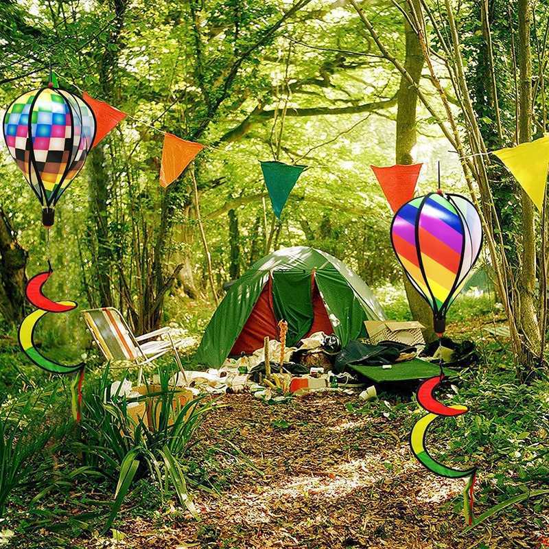 Hot Air Balloon Wind Spinner Rainbow Hanging Wind Twister Outdoor Windmill Garden Front Yard Home Festival Celebration Decor L230620