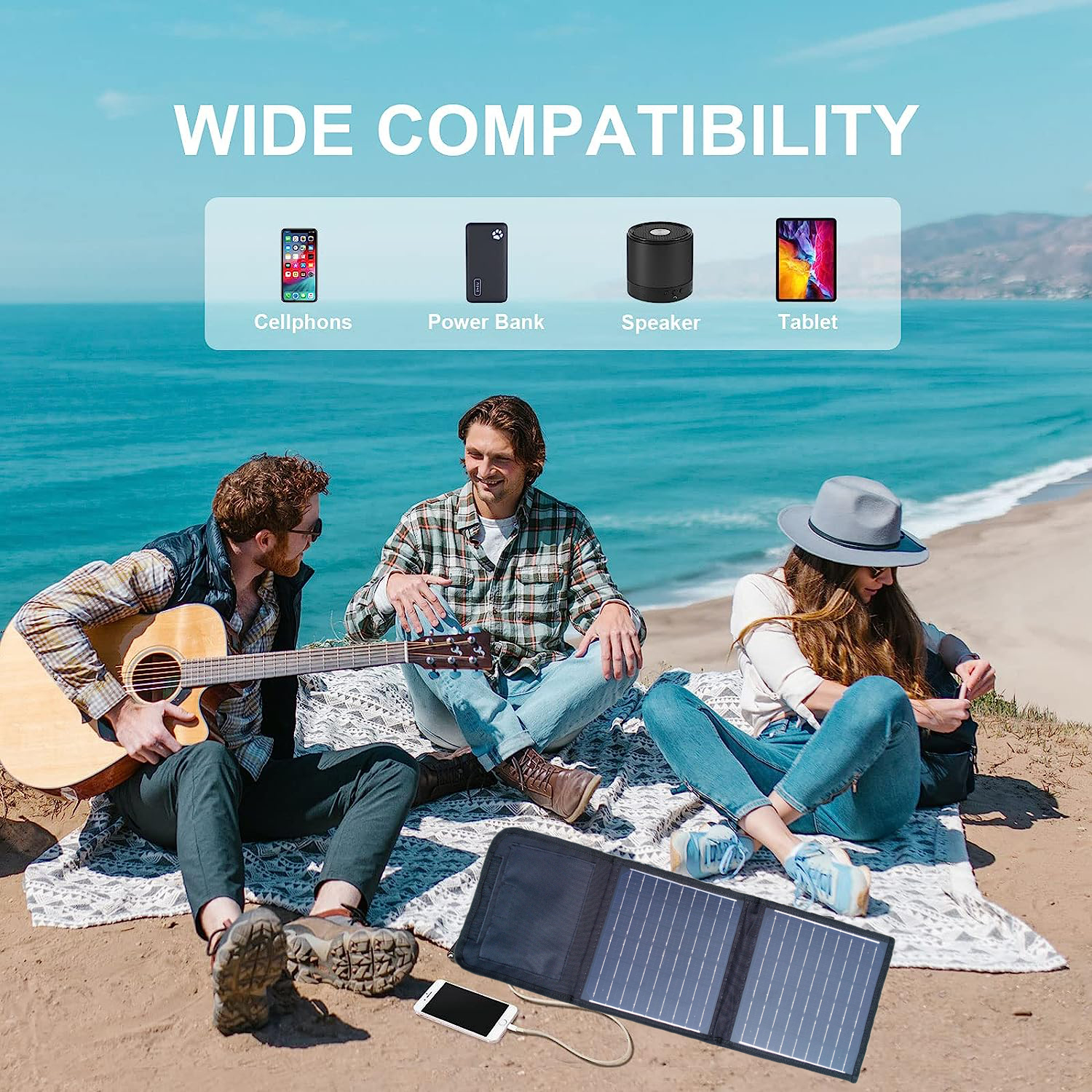 10W 20W Portable Solar Panel Charger Photovoltaic Cells with Dual USB 5v Output Waterproof ETFE Monocrystalline for Smartphone Camping Lights Power Ba