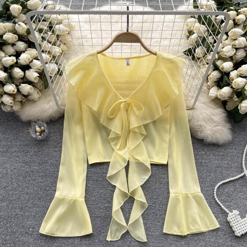 Women's Blouses French V-neck Ruffle Shirt Women Summer Flared Long Sleeve Laced Up Sweet Pullover Top Casual Fashion Solid Colour Blouse, Sky blue
Women's Blouses French V-neck Ruffle Shirt Women Summer Flared Long Sleeve Laced Up Sweet Pullover Top Casual Fashion Solid Colour Blouse, Sky blue