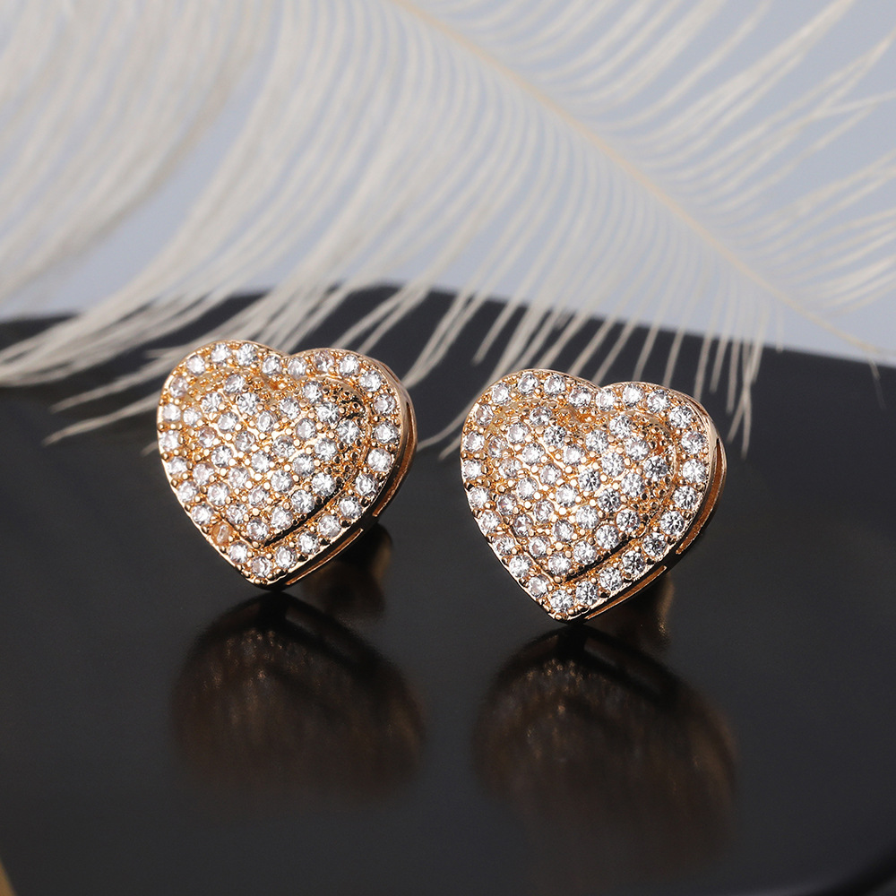 Women's Sterling Silver Heart Stud Earrings with 18K Gold-Plated Crystals - Perfect for Parties