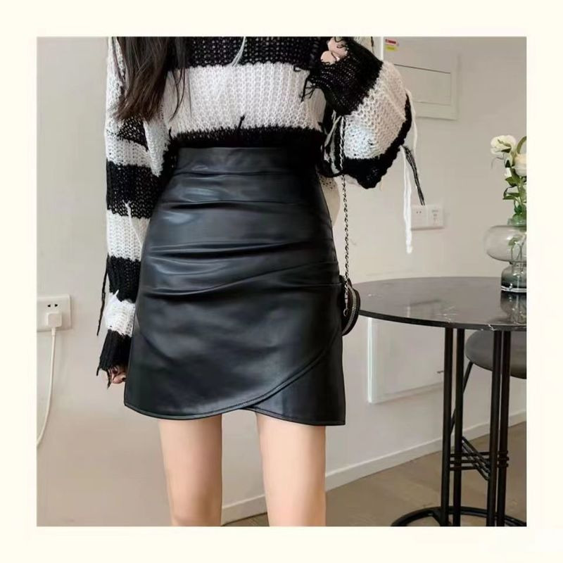 Skirts Women's Summer Sexy Pu Leather Matte High Waist Leather Women's Autumn and Winter Basic Leather Soil Color Leather Ropa Cream 230710