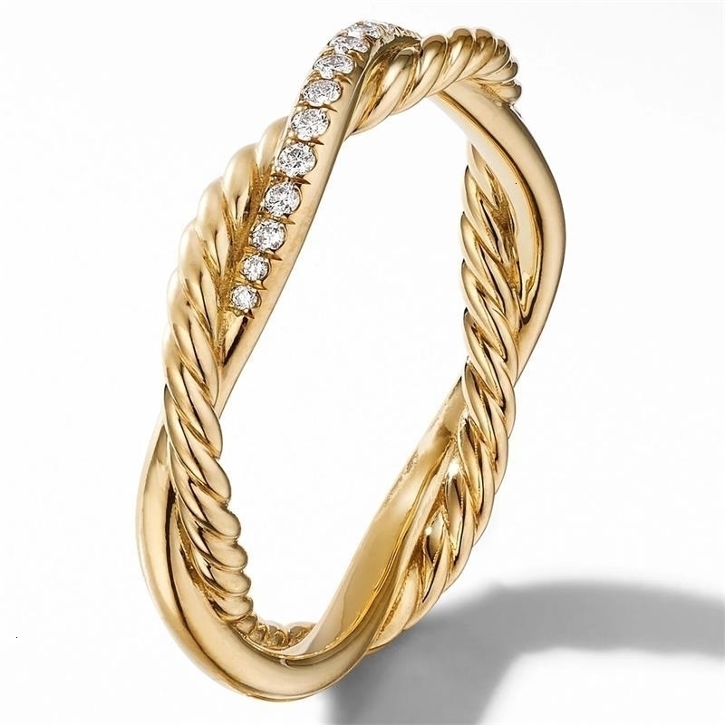 With Side Stones Rings Petite Band Ring in 18K Yellow Gold Color Pav Diamonds 230710