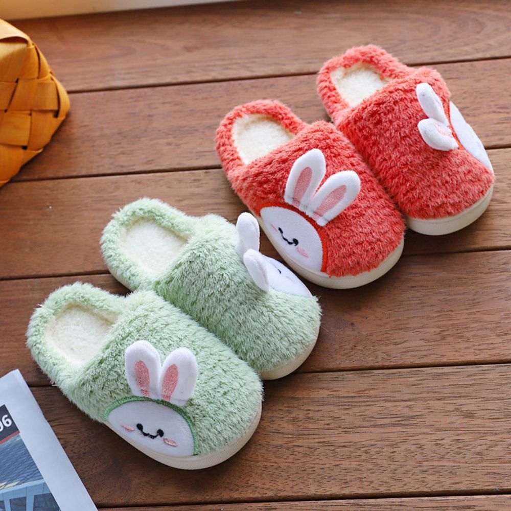 Slipper Cartoon Rabbit Children's Slippers Winter Solid Furry Floor Slippers for Kids Soft Bottom Warm Plush Boys Girls House Shoes 230710