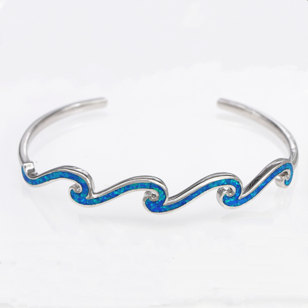 Chain Wave Blue Opal Bangle Bracelet For Women Fashion Summer Beach Jewelry 2023 230710
