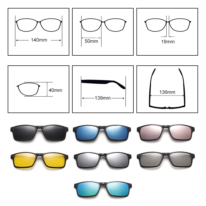 Sunglasses TWO Oclock Flexible Magnet Sunglasses Men Polarized Clip On Glasses Women 7 In 1 Ultra-Light Square Glasses 3D Optic Frame A2247 230710