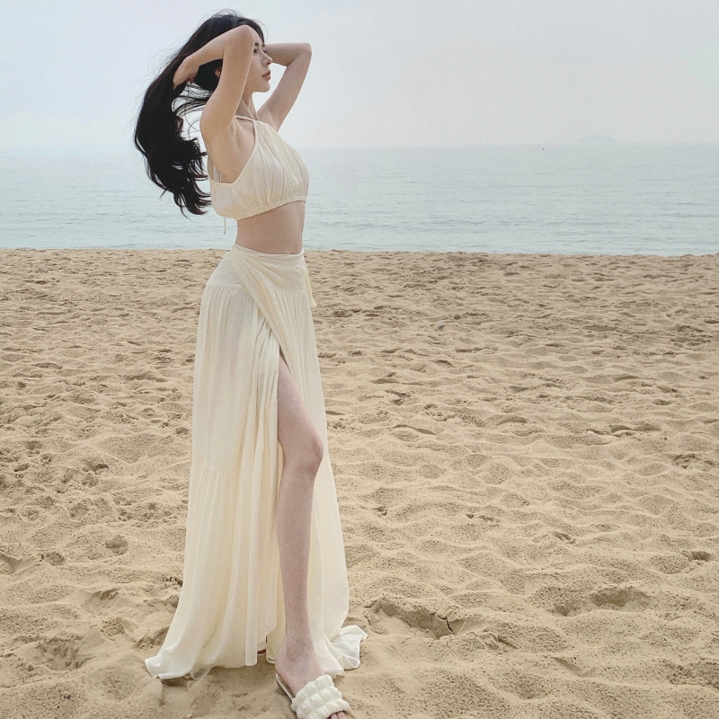 Womens halter neck sleeveless crop top vest and vent jag sexy maxi long skirt twinset 2 pc dress suit SMLXL