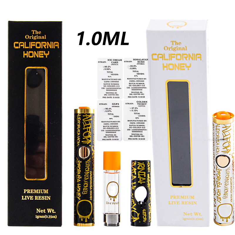 E cigarettes California Honey Full Glass Rechargeable Disposables Vapes Pen 1.0ml Device Pods Hard Boxes Kits empty Pod 400mah Vape Pens