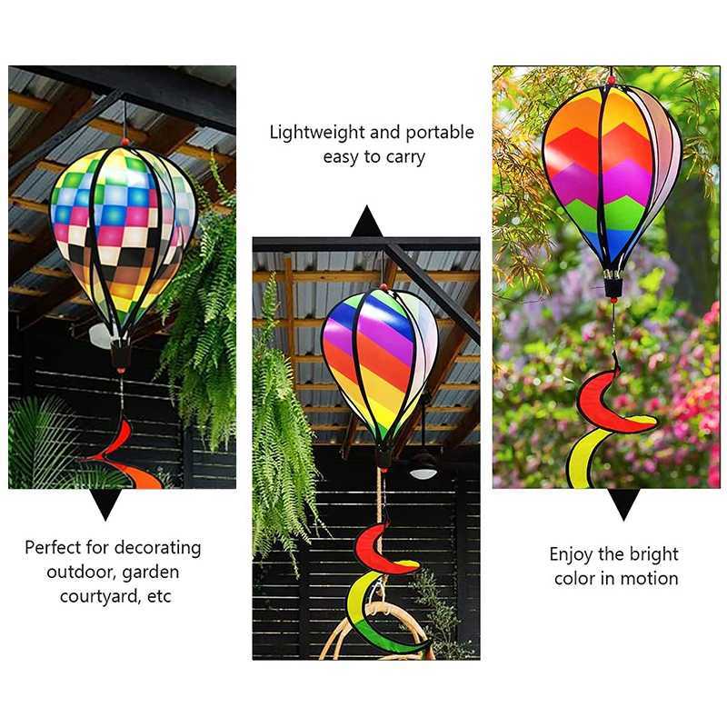 Hot Air Balloon Wind Spinner Rainbow Hanging Wind Twister Outdoor Windmill Garden Front Yard Home Festival Celebration Decor L230620
