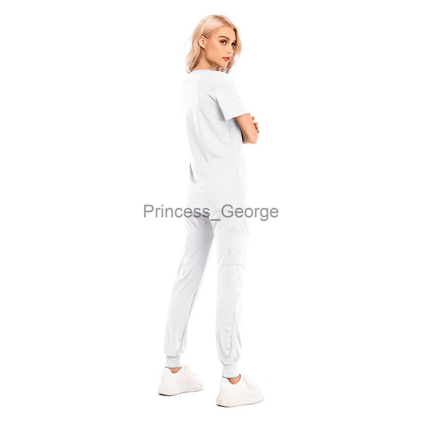 Others Apparel Women Two Piece Suit Set Scrubs Nursing Uniform Sets TopsPants VNeck Short Sleeved FastDrying Suits Solid Working Uniforme x0711