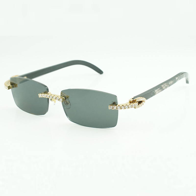 Moissanite stones endless Diamond eyewear frames 3524012 buffs sunglasses with Natural black textured Buffalo horn Legs and 56mm Lenses