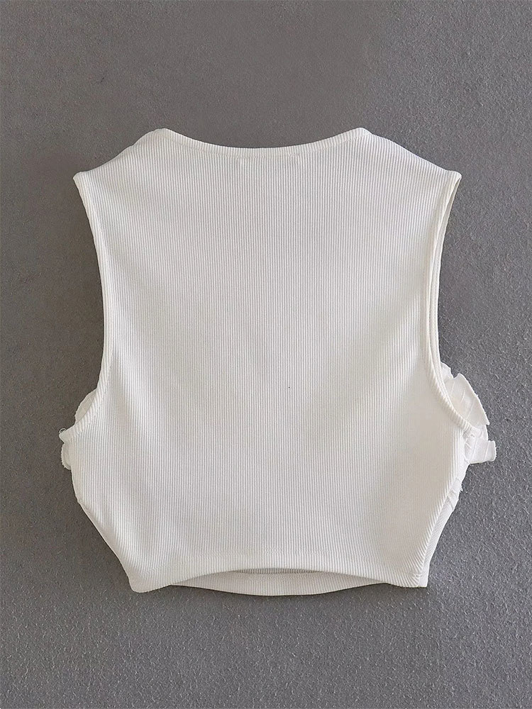 Women's Tanks Camis Nlzgmsj TRAF Summer Women's Tank Top Sleeveless Top Ruffled Decoration Short Top Y2K Tank Top 230710