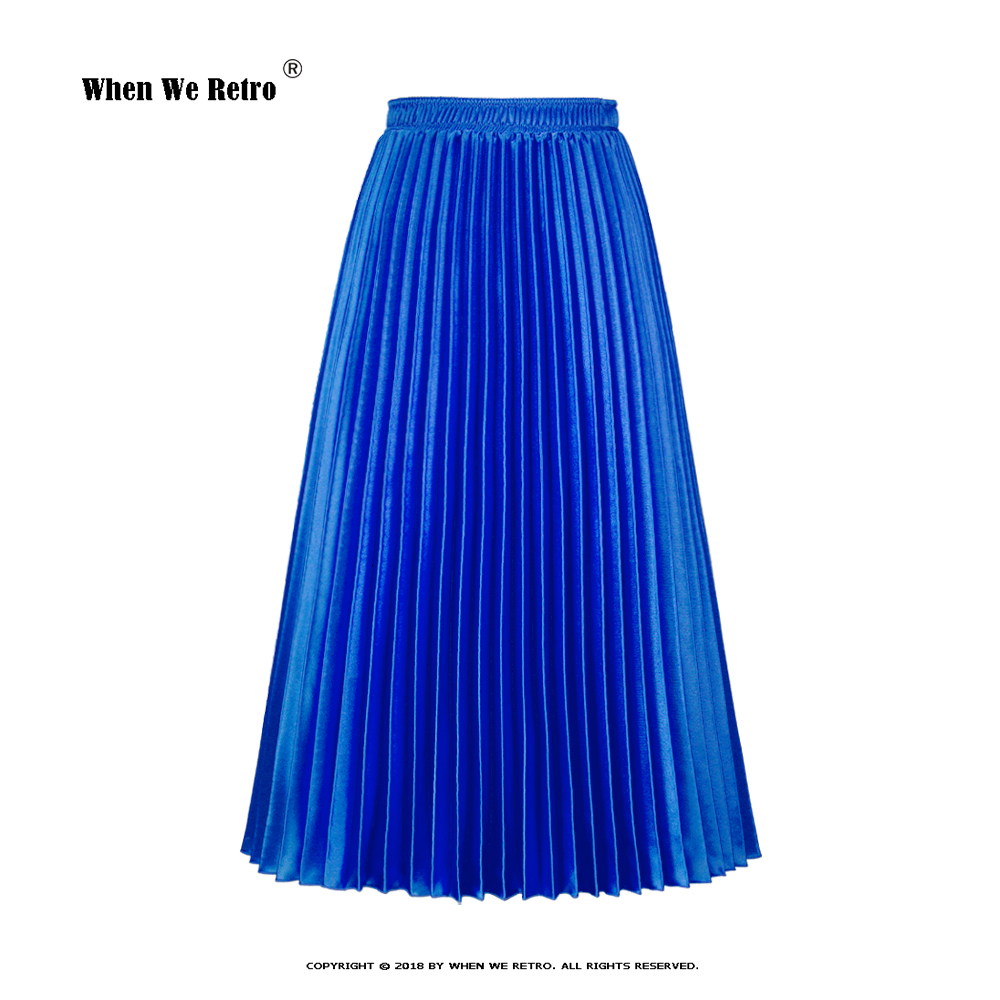 Skirts Korean Women's Fashion Pleated Satin Long Dress Autumn High Waist Metal Purple Green Yellow Red Full Match Saia SS0036 230710