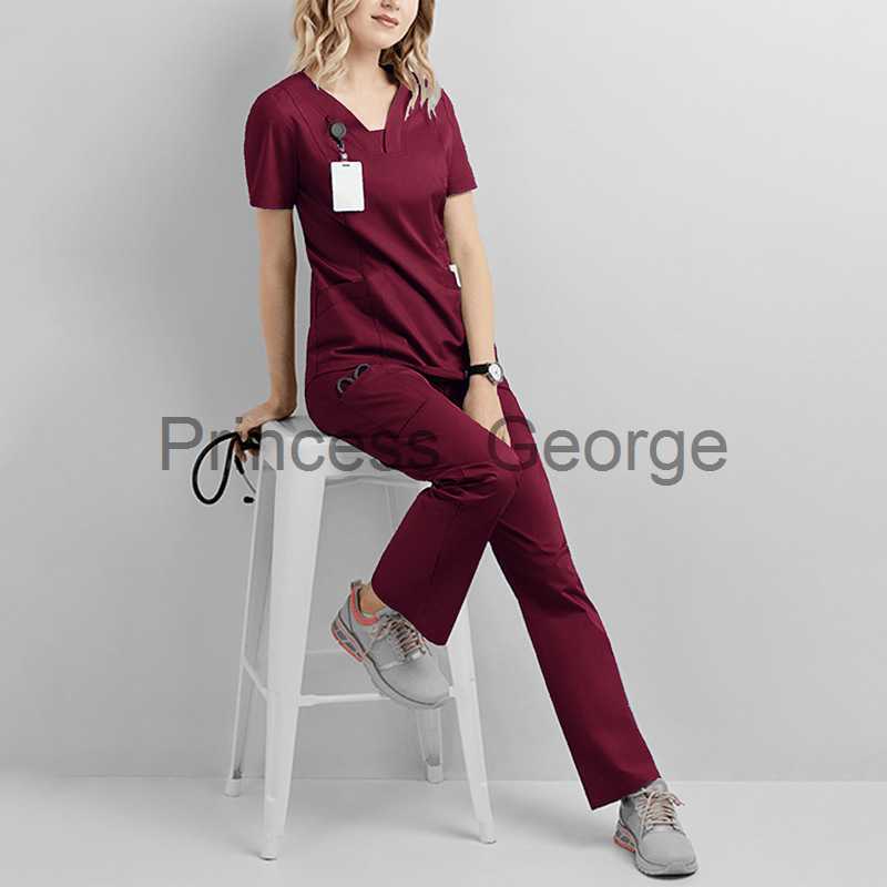 Others Apparel Women Medical Scrubs Stretch QuickDry Short Sleeve Scrub Sets Hospital Uniform Dental Doctor Workwear Top Pants x0711