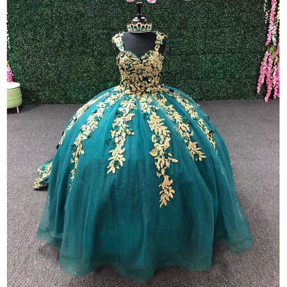 Emerald Green princess Quinceanera Dresses Big Bow 3D Flower Appliques Cinderella 16 Princess Gowns Vestidos De 15 Anos