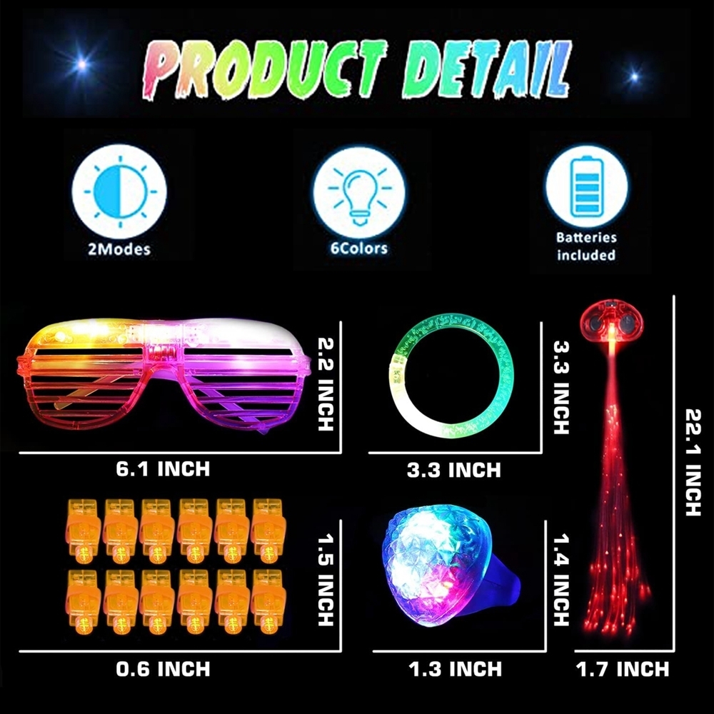 Novelty Games 78PCS LED Light Up Toy Party Favors Glow In The Dark Bulk for Adult Kid Birthday Jelly Ring Flashing Glasses Bracelet Hair Light 230710