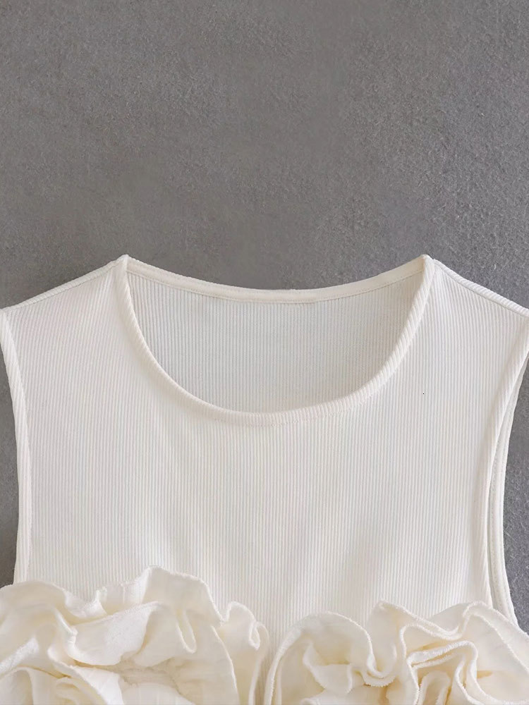 Women's Tanks Camis Nlzgmsj TRAF Summer Women's Tank Top Sleeveless Top Ruffled Decoration Short Top Y2K Tank Top 230710
