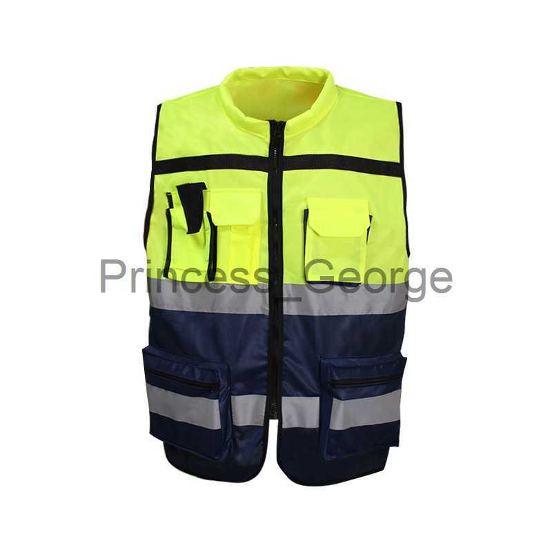 Others Apparel High Visibility Zipper Front Safety Vest With Reflective Strips Motorcycle Vest Riding Work Vest Yellow Black Red Blue Orange x0711