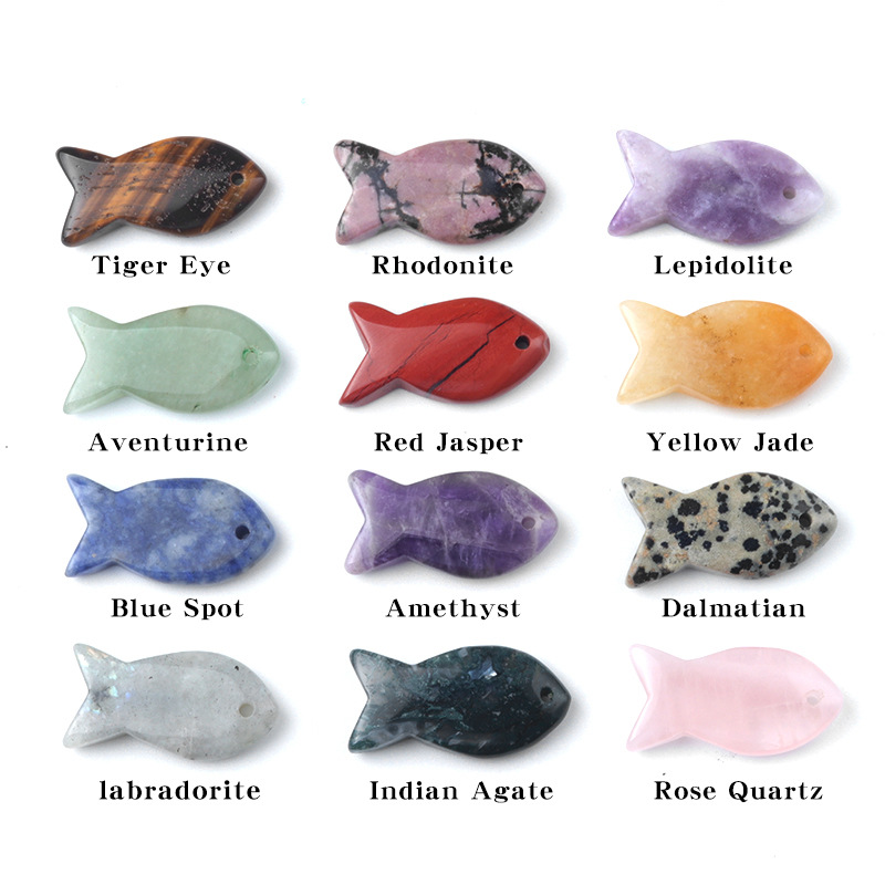 Natural Stone Fish Shape Pendant Amethyst Pink Crystal Charms DIY Necklace Energy Stone Healing Meditation Yoga Gift