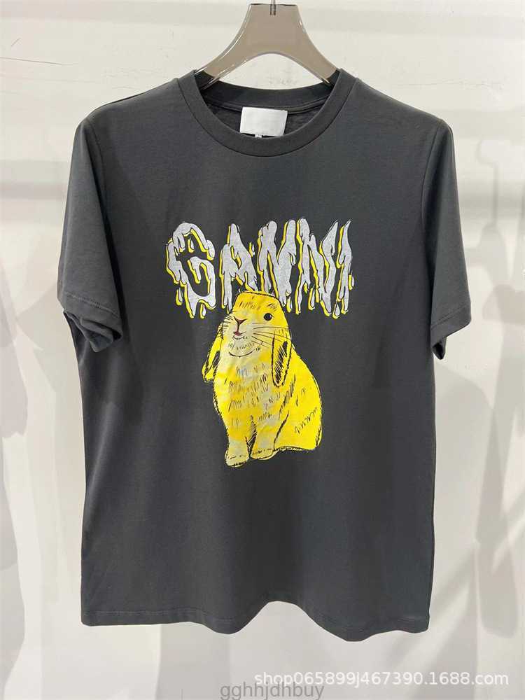 Ganni 2023 Women Designer T shirt Fashion Tops Rabbit Print Round Neck Loose Short Sleeve Tees designer clothes women 4L8X