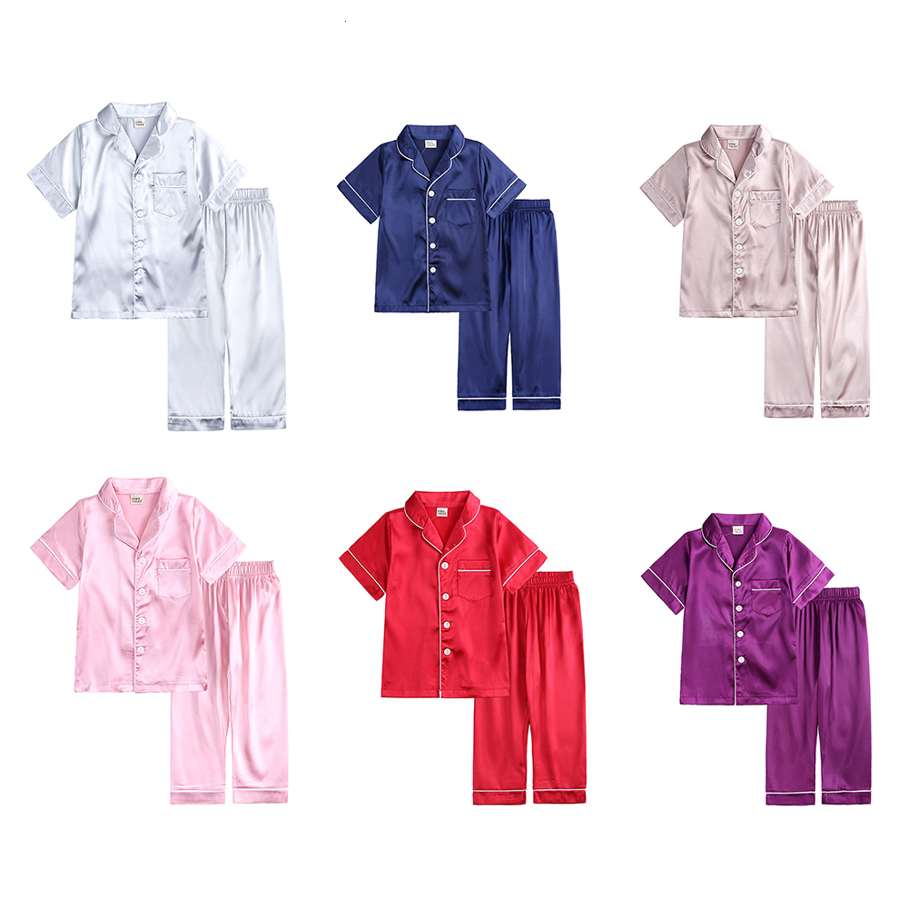 Pajamas Red Satin Silk Pyjamas Boys Girls Pajamas Sets 2Pcs Solid Children's Clothes Toddler Personalized Pjs Loungewear Gifts 230710