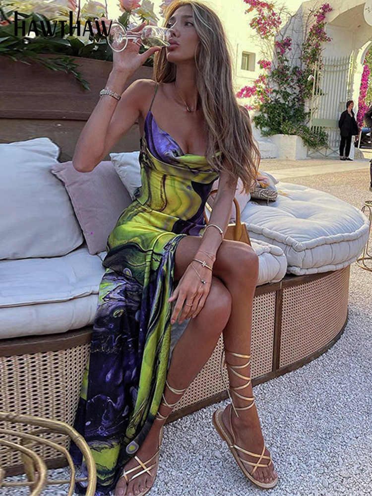 Urban Sexy Dresses Hawthaw Women Elegant Printed Streetwear Party Club Birthday Bodycon Long Dress Summer Autumn Wholesale Items For Business 230711