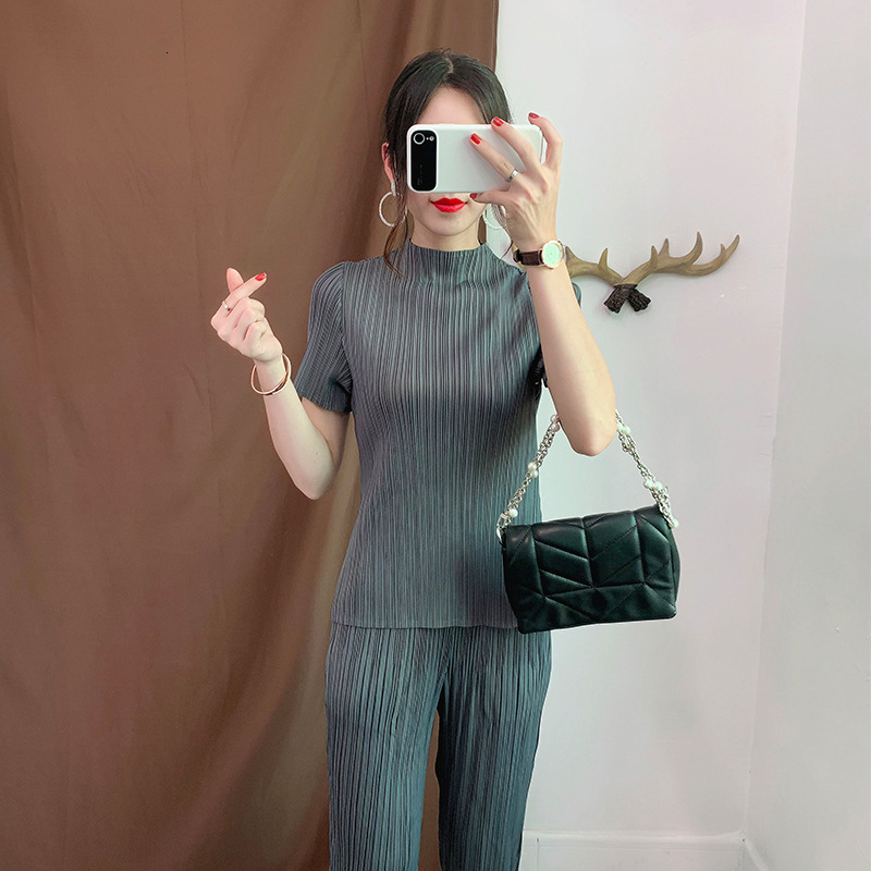 Women's T-Shirt LANMREM Black Stand-up Collar Short-sleeved Pleated Loose Plus Woman T-shirt Casual Simple Fashion Spring TV737 230710