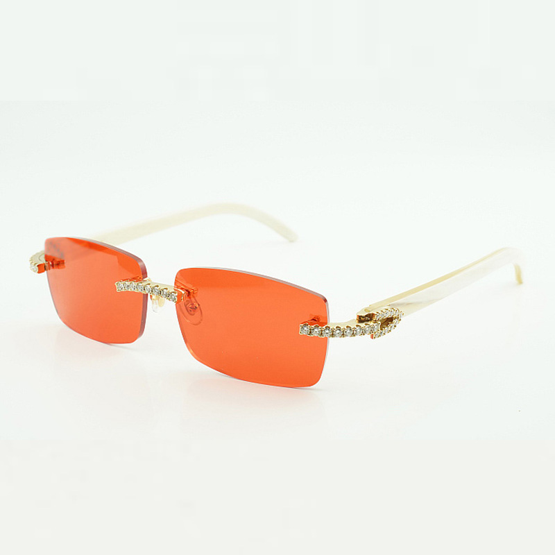 Frameless Buffs Moissanite Diamond Sunglasses 3524012, with natural white buffalo horns 56mm lenses for men and women