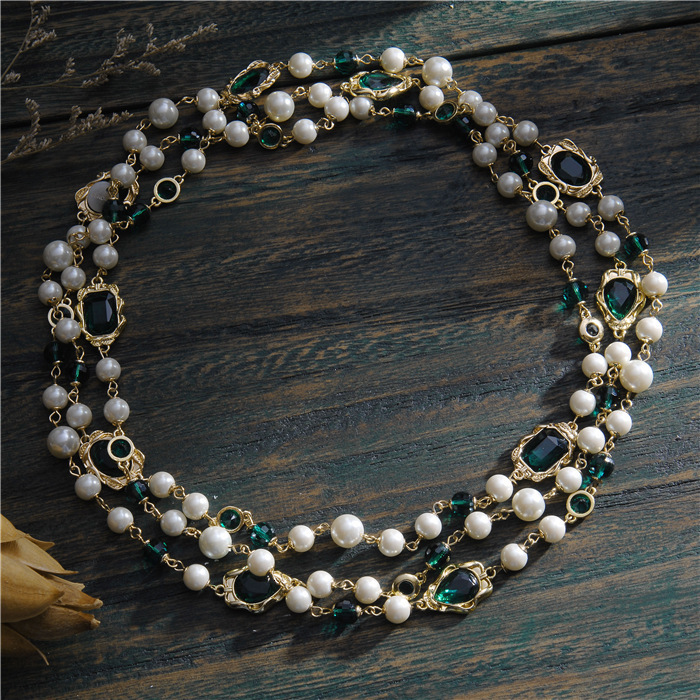Strands Strings Multi layer Necklace Vintage Pearl Red Handmade Glass Ladies Long Sweater Chain 230710