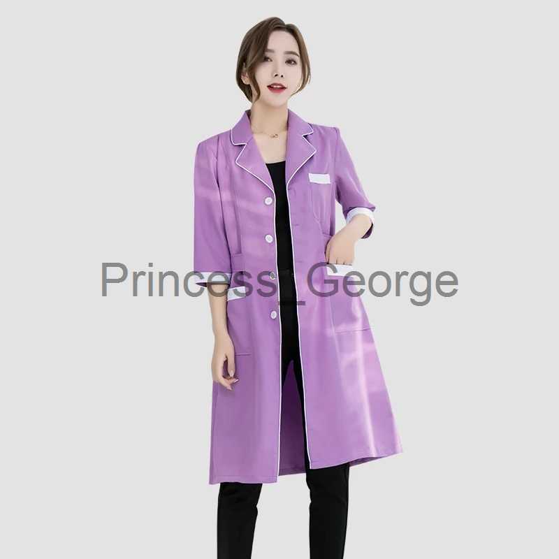 Others Apparel Beauty Salon Work Wear High quality Spa Uniforms Tattooist Work clothing Lab Coat Summer Purple Long Sleeve Scrubs Uniform New x0711