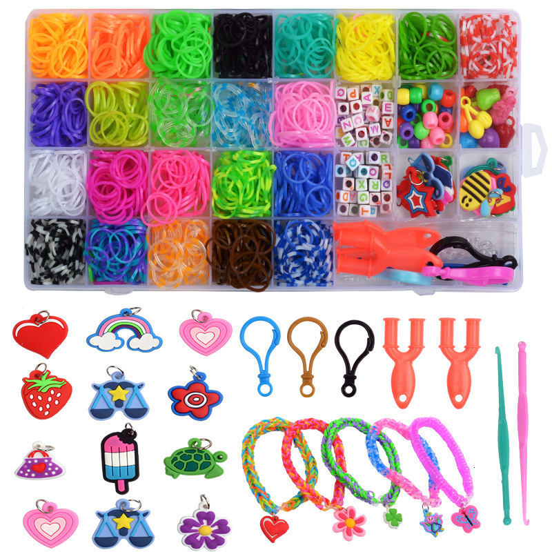 Party Games Crafts Rubber Bands Loom DIY Handmade Bracelet Making Kits Beads Toys for Girls Children Craft Christmas Gifts Weaving Tool Box 230710