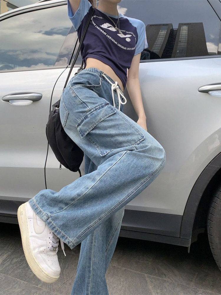 Skirts HOUZHOU Harajuku Y2K Drawstring Baggy Jeans Women Oversize Kpop Streetwear Cargo Pants Female Vintage Pockets Trousers Korean 230710