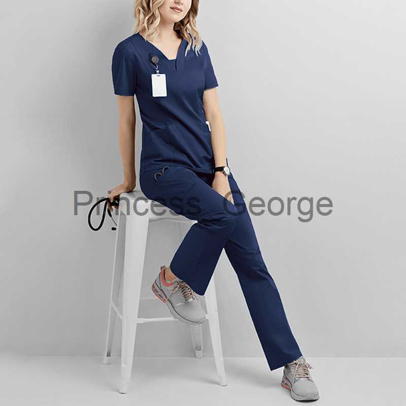 Others Apparel Women Medical Scrubs Stretch QuickDry Short Sleeve Scrub Sets Hospital Uniform Dental Doctor Workwear Top Pants x0711