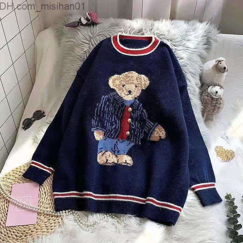 Women's Sweaters 2023 Autumn and Winter Women's Tank Top Japanese Style Cartoon Bear Pull Tank Top Sweater Extra Large Harajuku Kai Clothing