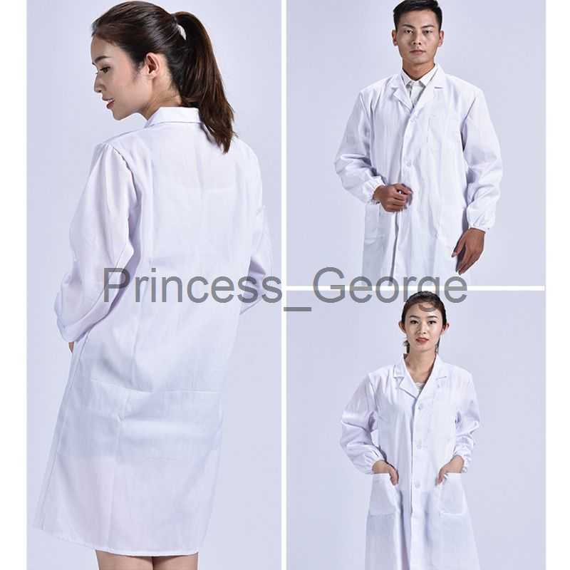 Others Apparel M2EA Women Men Unisex Long Sleeve White Lab Coat Notched Lapel Collar Button Down Medical Nurse Doctor Uniform Tunic Blouse x0711
