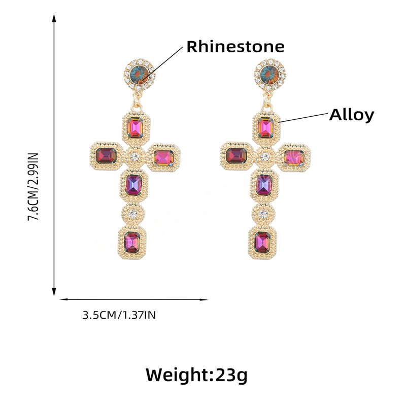Shiny Alloy Rhinestone Cross Earrings Women's Earrings Wedding Accessories Fashion Temperament Jewelry