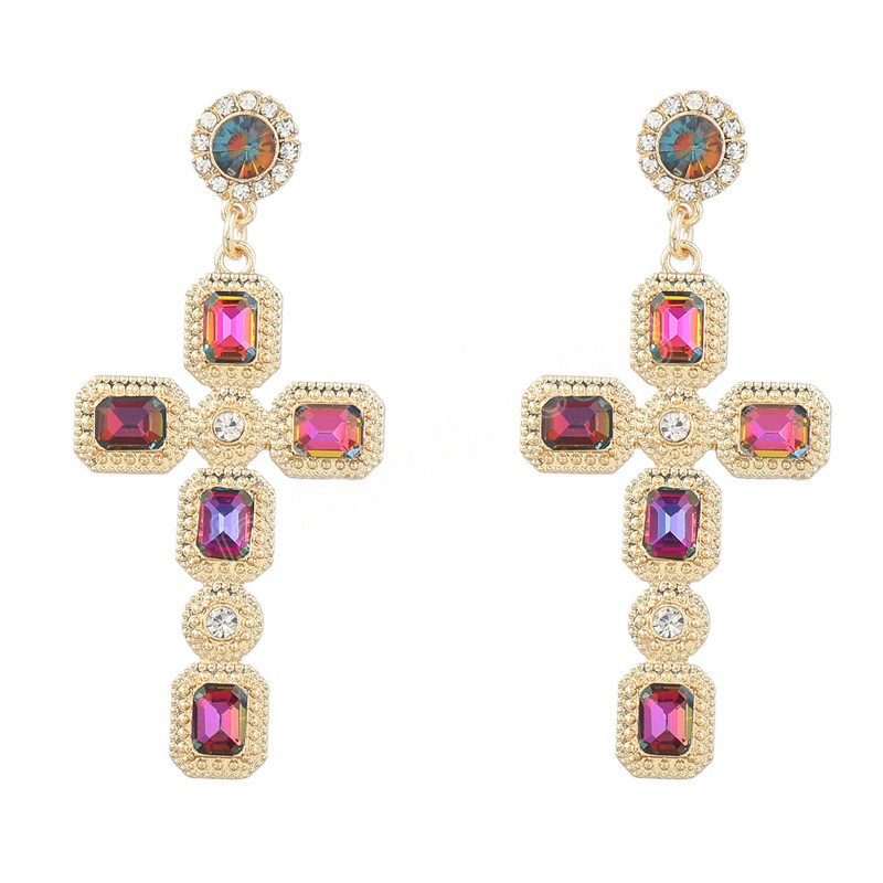 Shiny Alloy Rhinestone Cross Earrings Women's Earrings Wedding Accessories Fashion Temperament Jewelry