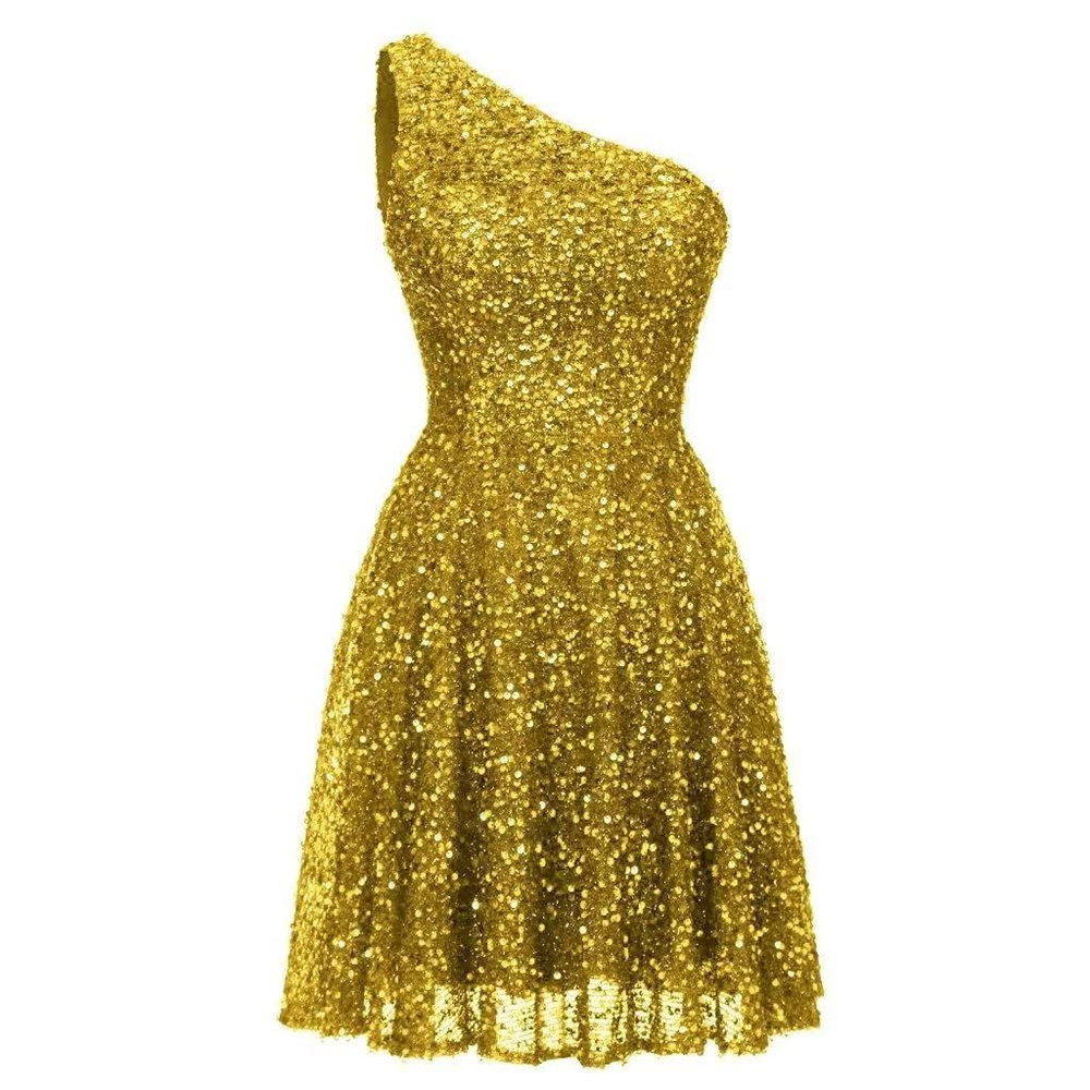 Short Homecoming Dresses One-Shoulder Sequines A-Line Party Gowns Princess Plus Size Mini Birthday Prom Graudation Cocktail Party Gowns 55