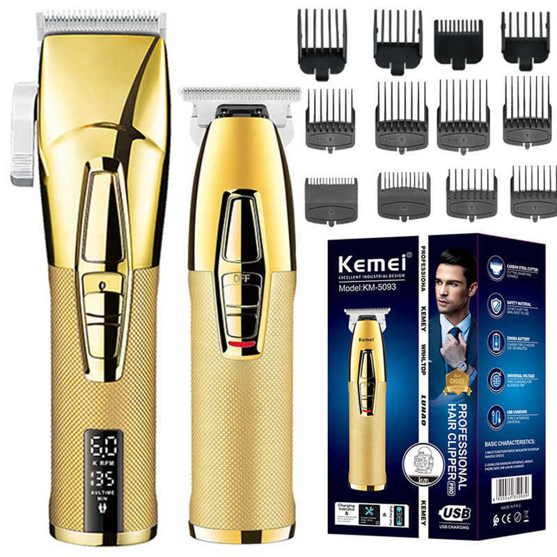 Hair Trimmer Kemei Professional Hair Clipper For Men Adjustable Electric Beard Hair Trimmer Rechargeable Barber Machine Cordless Metal Handle