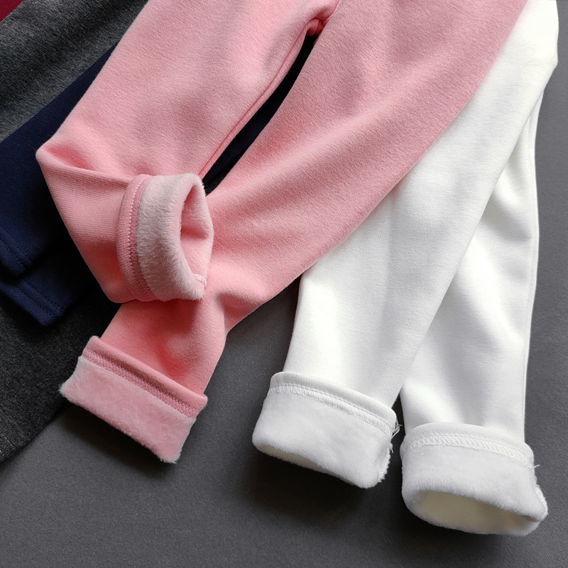 Trousers Autumn Winter Girls Fleece Leggings Kids Slim Thermal children's Solid Color Plus Velvet Warm Pants 230711