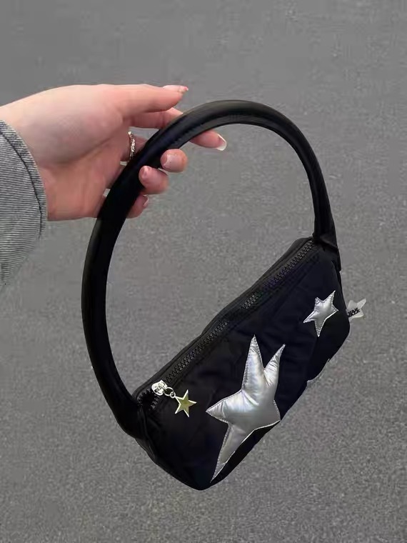 Evening Bags Silver Star Pedants Featured Carry Bag Girls YK2 Loli Cute Kawayi Harajuku Black Small 230711