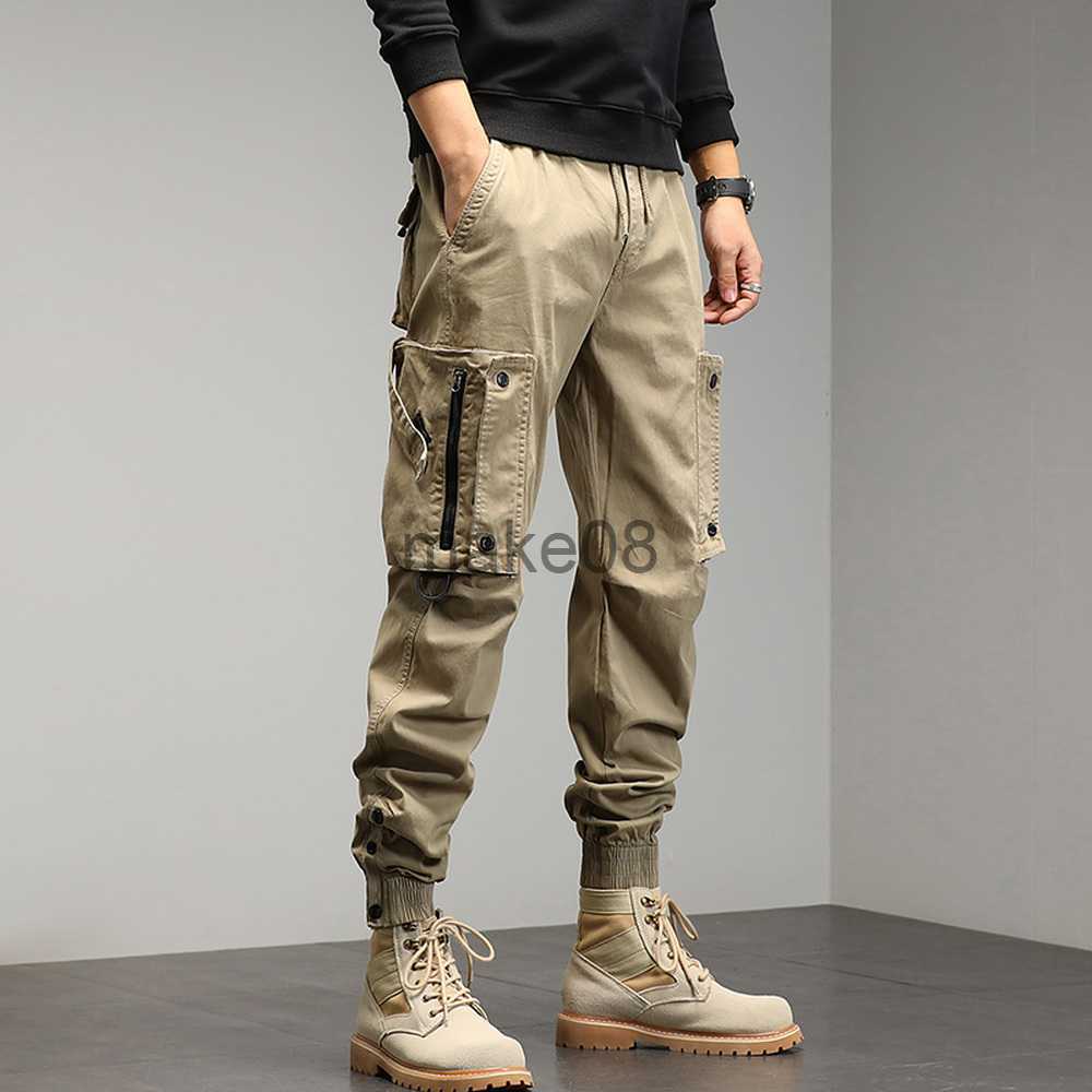 Men's Khaki Cargo Drawstring Ankle Length 9 Part Trousers Streetwear Fashion Cotton Men Casual Work Pants Military Z260315