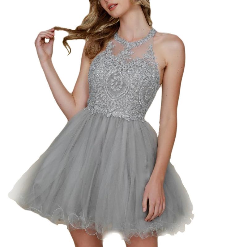 Short Homecoming Dresses Appliques Beading A-Line Jewel Backless Tulle Party Gowns Princess Plus Size Mini Birthday Prom Graudation Cocktail Party Gow