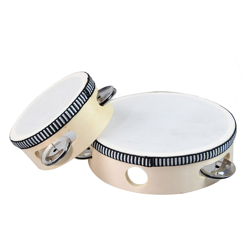 Drum Tambourine Bell Hand Held Tambourine Birch Metal Jingles Kids School Musical Toy KTV Party Percussion Toy