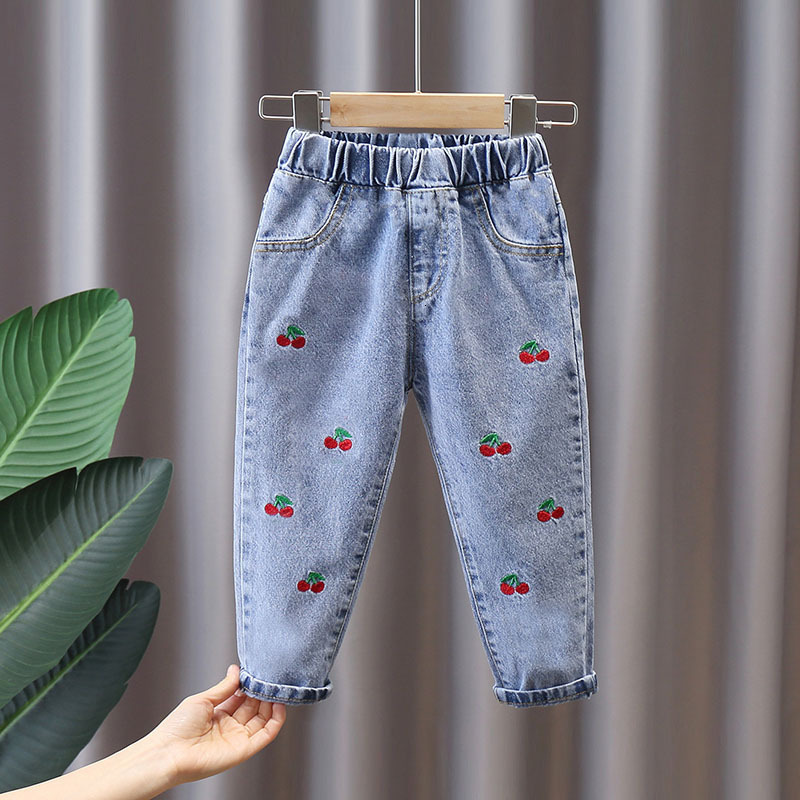 Jeans Kids Girl Floral Cartoon Long Pants Spring Autumn Graffiti Painting Print Casual Trousers with Hole Children Denim 230711