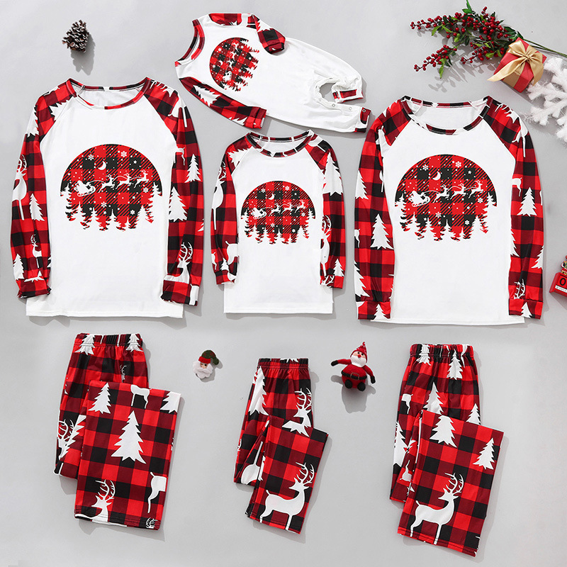 Family Matching Outfits Merry Christmas Family Pajamas Santa Tree Patchwork Mother Daughter Matching Clothes Casual Soft Sleepwear Xmas Family Look 23