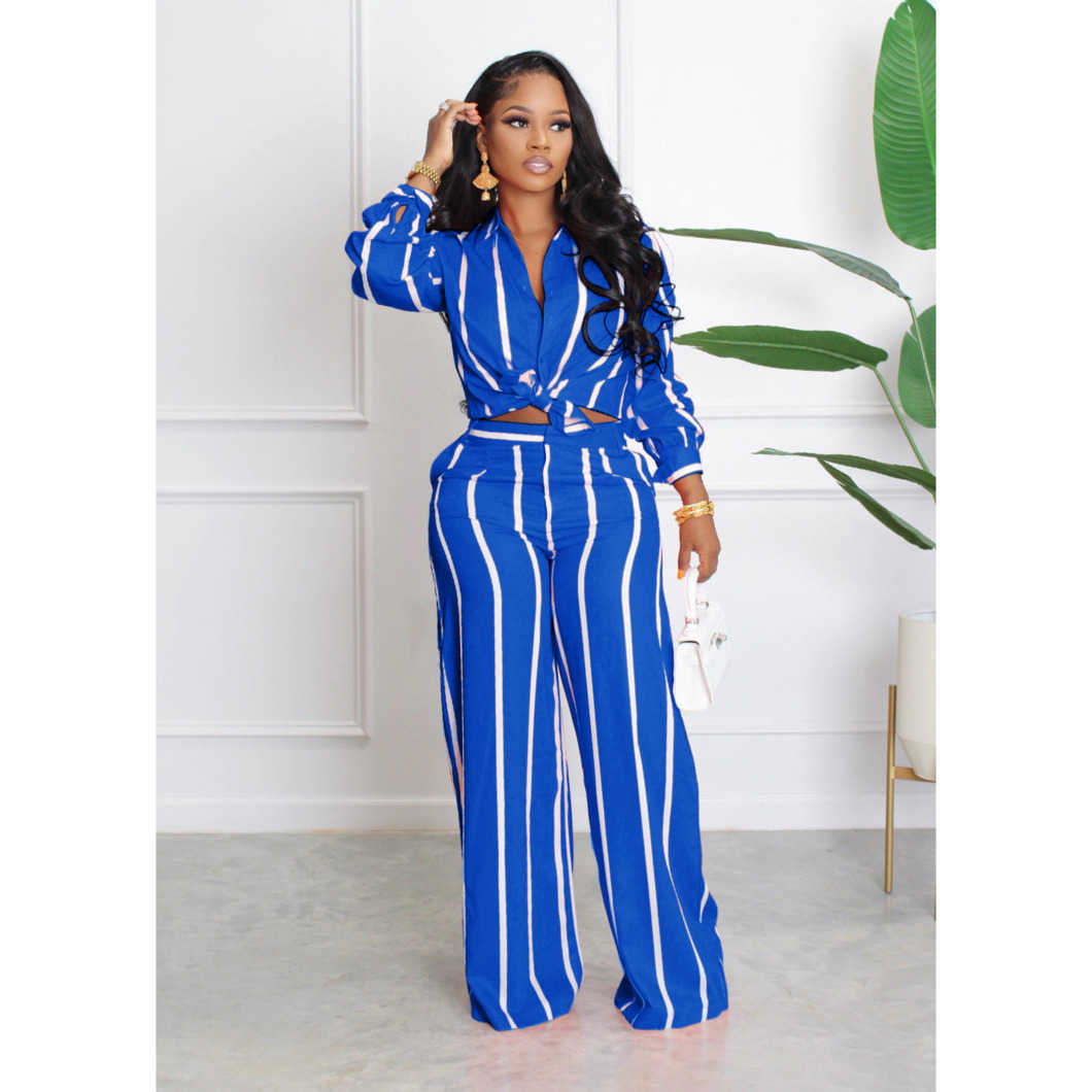 Women Designers Clothes 2023 tracksuits Printed Stripe Shirt Long Sleeve Loose Straight Set Two Pieces sport suits